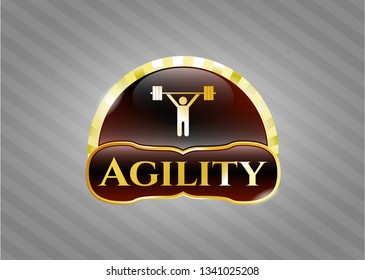  Gold shiny badge with weightlifting icon and Agility text inside