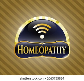  Gold shiny badge with wifi signal icon and Homeopathy text inside