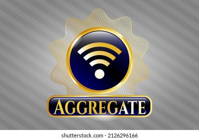 Gold shiny badge with wifi signal icon and Aggregate text inside