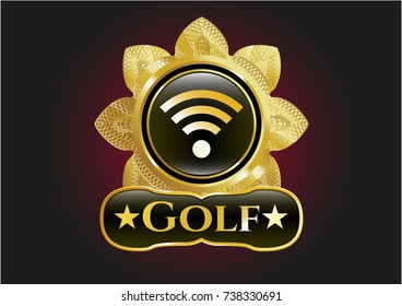  Gold shiny badge with wifi signal icon and Golf text inside