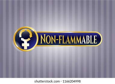  Gold shiny badge with women cycle icon and Non-flammable text inside