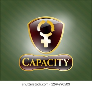  Gold shiny badge with women cycle icon and Capacity text inside