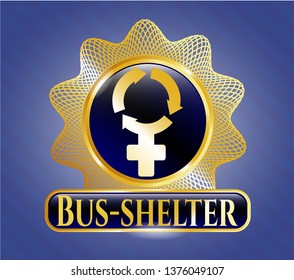  Gold shiny badge with women cycle icon and Bus-shelter text inside