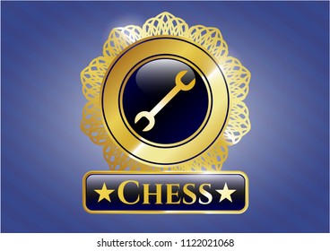  Gold shiny badge with wrench icon and Chess text inside