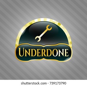 Gold shiny badge with wrench icon and Underdone text inside