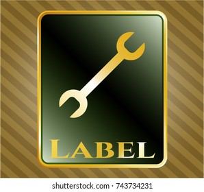  Gold shiny badge with wrench icon and Label text inside