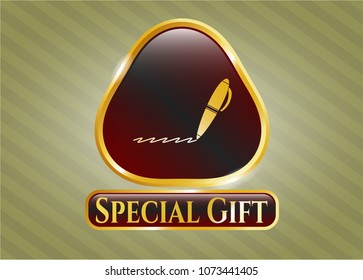  Gold shiny badge with writer icon and Special Gift text inside