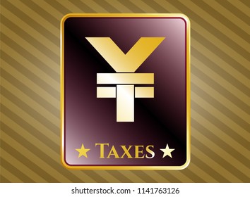  Gold shiny badge with yuan icon and Taxes text inside