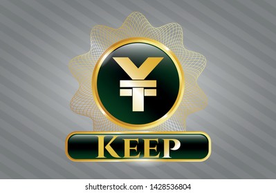  Gold shiny badge with yuan icon and Keep text inside