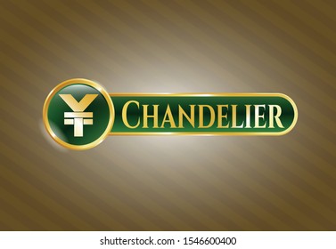  Gold shiny badge with yuan icon and Chandelier text inside