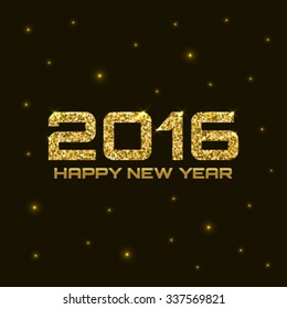 Gold Shiny Bright New Year 2016 Background. Glow vector illustration