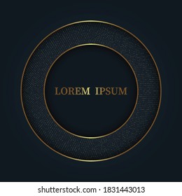 Gold shiny circle frame with halftone ornament on luxury background 