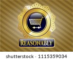  Gold shiny embl Shiny badge with shopping cart icon and Reasonably text insideem with shopping cart icon and Reasonably text inside