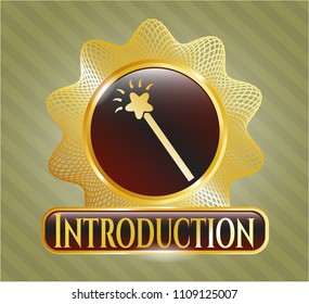  Gold shiny embl Shiny emblem with magic stick icon and Introduction text insideem with magic stick icon and Introduction text inside