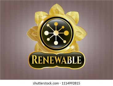  Gold shiny embl Golden badge with business network icon and Renewable text inside Golden emblem with business network icon and Renewable text insideem with business network icon and Renewable text in