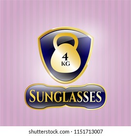  Gold shiny emblem with 4kg kettlebell icon and Sunglasses text inside