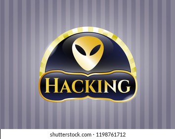  Gold shiny emblem with alien icon and Hacking text inside