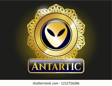  Gold shiny emblem with alien icon and Antartic text inside