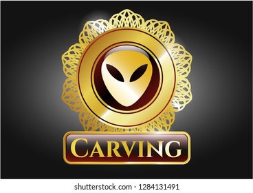  Gold shiny emblem with alien icon and Carving text inside