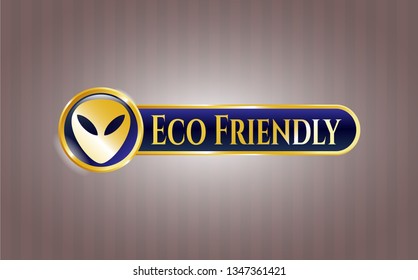  Gold shiny emblem with alien icon and Eco Friendly text inside