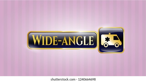  Gold shiny emblem with ambulance icon and Wide-angle text inside