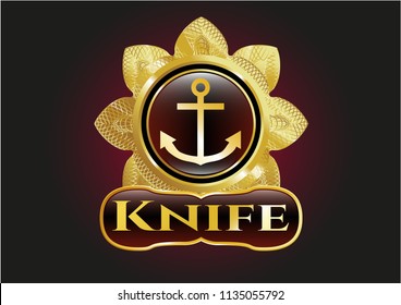  Gold shiny emblem with anchor icon and Knife text inside