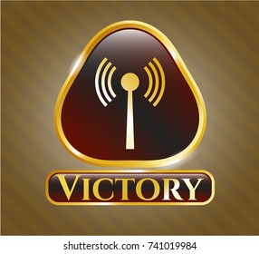  Gold shiny emblem with antenna signal icon and Victory text inside