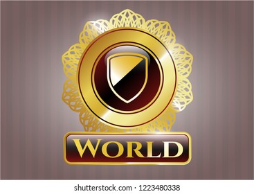  Gold shiny emblem with armor icon and World text inside