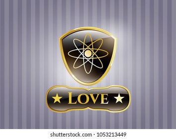  Gold shiny emblem with atom icon and Love text inside