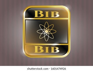  Gold shiny emblem with atom icon and Bib text inside