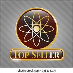  Gold shiny emblem with atom icon and Top Seller text inside