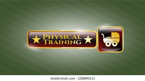  Gold shiny emblem with baby cart icon and Physical Training text inside