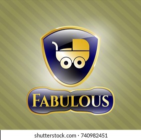  Gold shiny emblem with baby cart icon and Fabulous text inside