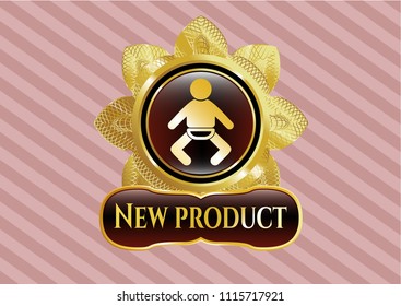  Gold shiny emblem with baby icon and New Product text inside
