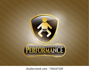  Gold shiny emblem with baby icon and Performance text inside