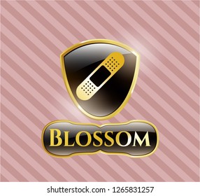  Gold shiny emblem with bandage plaster icon and Blossom text inside