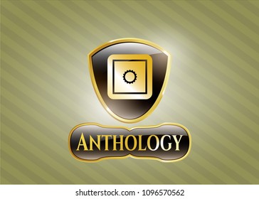   Gold shiny emblem with bank safe icon and Anthology text inside