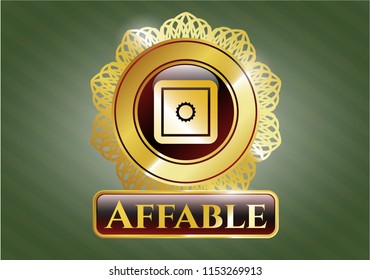  Gold shiny emblem with bank safe icon and Affable text inside