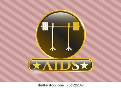  Gold shiny emblem with barbell on rack icon and AIDS text inside