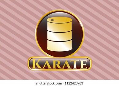  Gold shiny emblem with barrel icon and Karate text inside