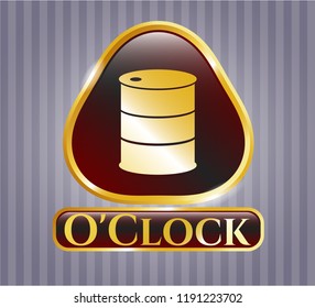  Gold shiny emblem with barrel icon and O'Clock text inside