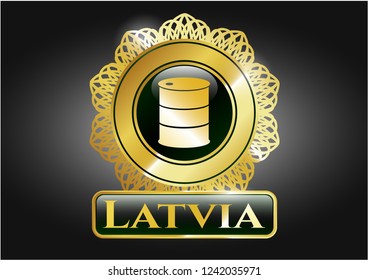  Gold shiny emblem with barrel icon and Latvia text inside