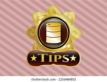  Gold shiny emblem with barrel icon and Tips text inside