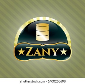  Gold shiny emblem with barrel icon and Zany text inside