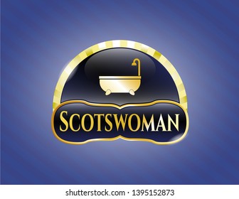  Gold shiny emblem with bathtub icon and Scotswoman text inside