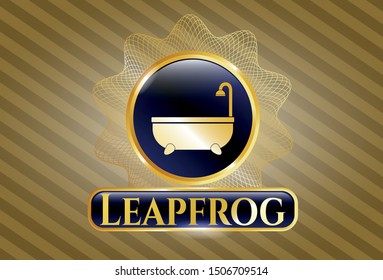  Gold Shiny Emblem With Bathtub Icon And Leapfrog Text Inside