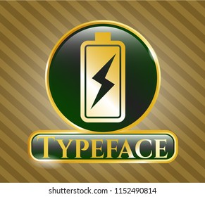  Gold shiny emblem with battery charging icon and Typeface text inside