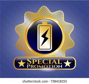  Gold shiny emblem with battery charging icon and Special Promotion text inside