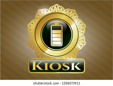  Gold shiny emblem with battery icon and Kiosk text inside