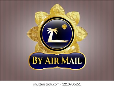  Gold shiny emblem with beach icon and By Air Mail text inside